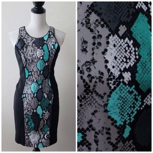 MILLY Snake Print Mini Bodycon Dress Size Small Teal Black Sheath Party